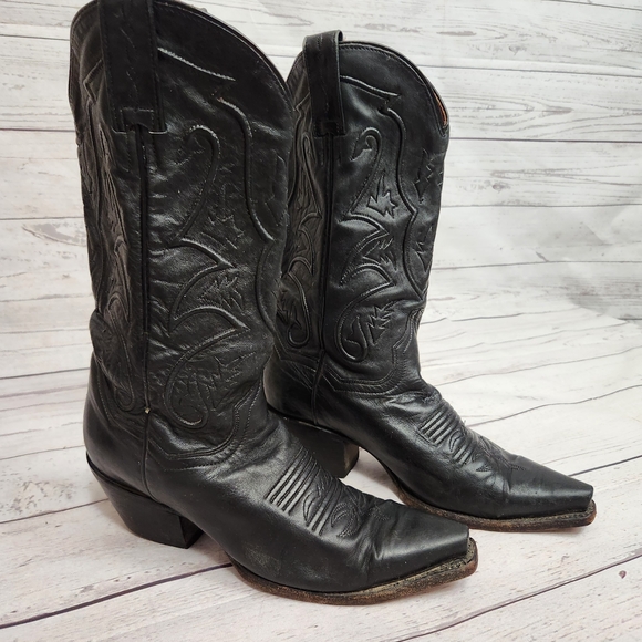 Dan Post Shoes - Dan Post Black Leather Western Heeled Cowboy Boots